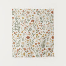 Boho-Wildblumen-Botanische-Blumen-Erdtöne-Wand 