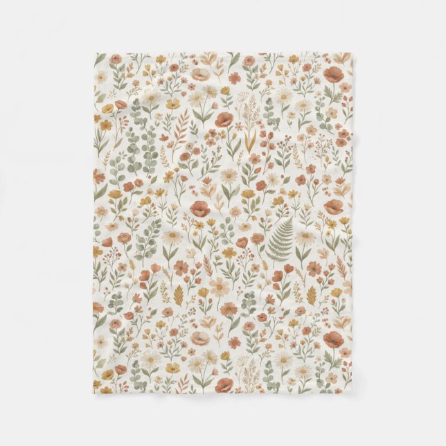 Boho-Wildblumen-Botanisches-Blumen-Erdtöne  Fleecedecke (Vorderseite)