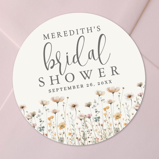 Boho-Wildblumen-Braut- Dusche Runder Aufkleber (Boho Wildflower Bridal Shower Classic Round Sticker )