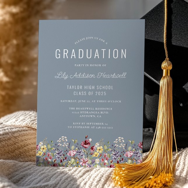Boho Wildblumen Dusty Blue Graduation Party Einladung (Von Creator hochgeladen)