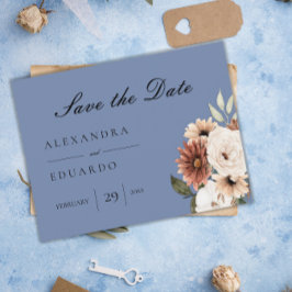 Boho Wildblumen Dusty Blue Wedding speichern das D Ankündigungspostkarte