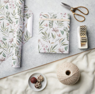 Boho Wildblumen Dusty Pink Sage Green Geschenkpapier