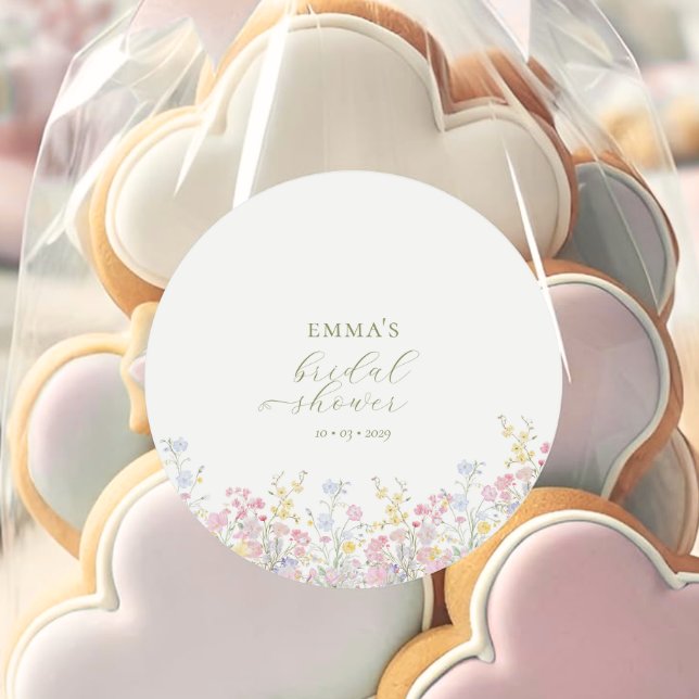 Boho-Wildblumen Elegante Babyparty oder Hochzeitsd Runder Aufkleber (Von Creator hochgeladen)