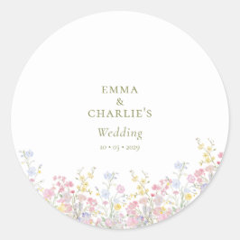 Boho-Wildblumen-Elegante Hochzeit Runder Aufkleber