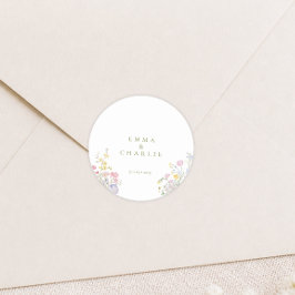 Boho-Wildblumen Elegante Hochzeit Runder Aufkleber