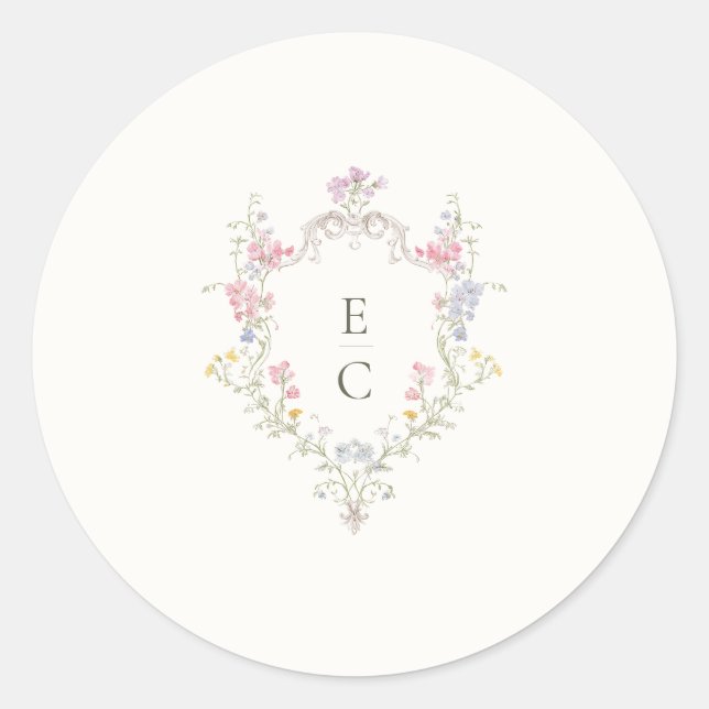 Boho-Wildblumen Elegante Hochzeit Runder Aufkleber (Vorderseite)