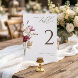Boho-Wildblumen Elegante Hochzeitstisch-Nummer Einladung