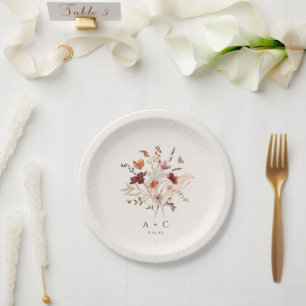 Boho-Wildblumen Elegante Hochzeitstorte im Herbstl Pappteller