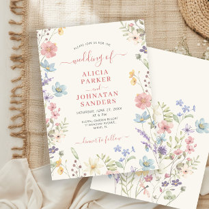 Boho-Wildblumen-elegante Schrift Blumenhochzeit Einladung