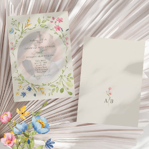 Boho Wildblumen Elfenbein Foto Hochzeit Einladung