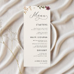 Boho Wildblumen Elfenbeincreme Hochzeit Drei Stund Menükarte<br><div class="desc">Dieses elegante Hochzeitsmenü mit individuellem Text,  modernem Drehbuch und Wildblumen macht Ihr Party zu einem ganz besonderen Erlebnis! Ändern Sie den Text einfach,  indem Sie auf die Option "Personalisieren Sie diese Vorlage" klicken.</div>