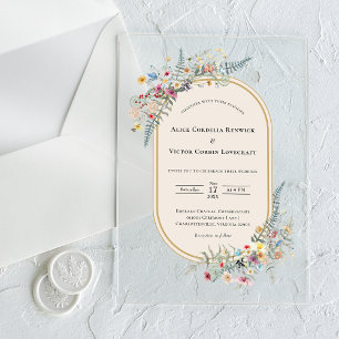 Boho-Wildblumen-Farn-Beige-Hochzeit Acryleinladungen