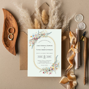 Boho-Wildblumen-Farn-Mintgrüne Hochzeit Einladung
