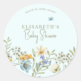 Boho Wildblumen Federbaby Dusche personalisiert Runder Aufkleber
