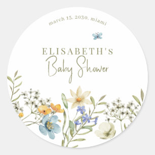 Boho Wildblumen Federbaby Dusche personalisiert Runder Aufkleber