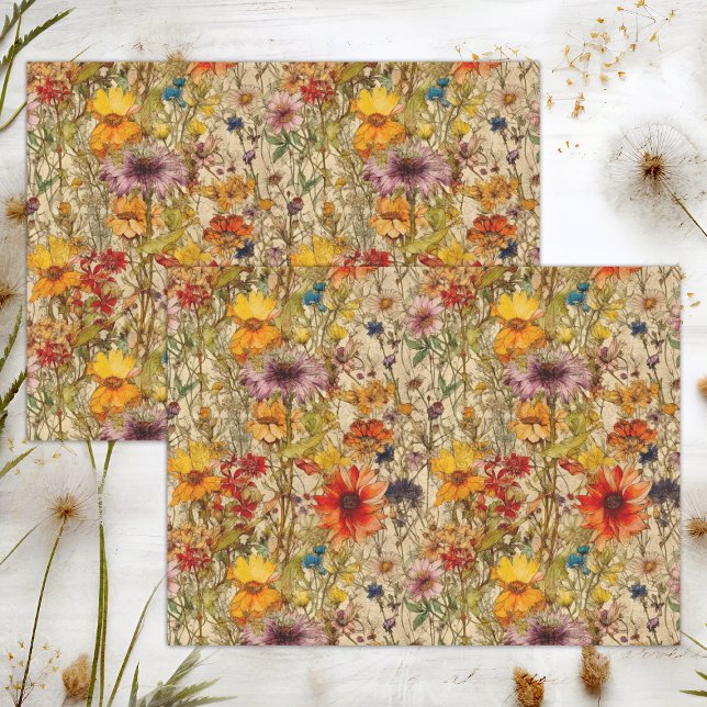 BOHO WILDBLUMEN FLORALDEKOUPAGE SEIDENPAPIER (BOHO WILDFLOWERS FLORAL DECOUPAGE TISSUE PAPER)