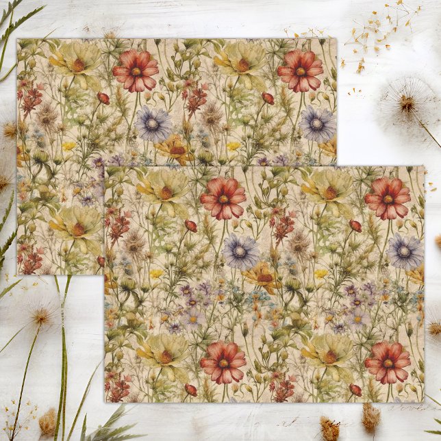 BOHO WILDBLUMEN FLORALDEKOUPAGE SEIDENPAPIER (BOHO WILDFLOWERS FLORAL DECOUPAGE TISSUE PAPER)