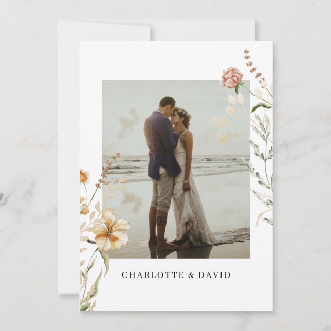 Boho Wildblumen Foto Brautparty Dankeskarte (Rückseite)