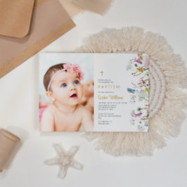 Boho Wildblumen Foto Girl Taufe Einladung
