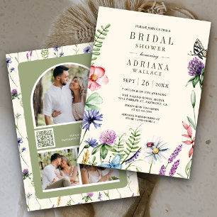 Boho-Wildblumen-Foto-QR-Code-Cream-Brautjungfernpa Einladung