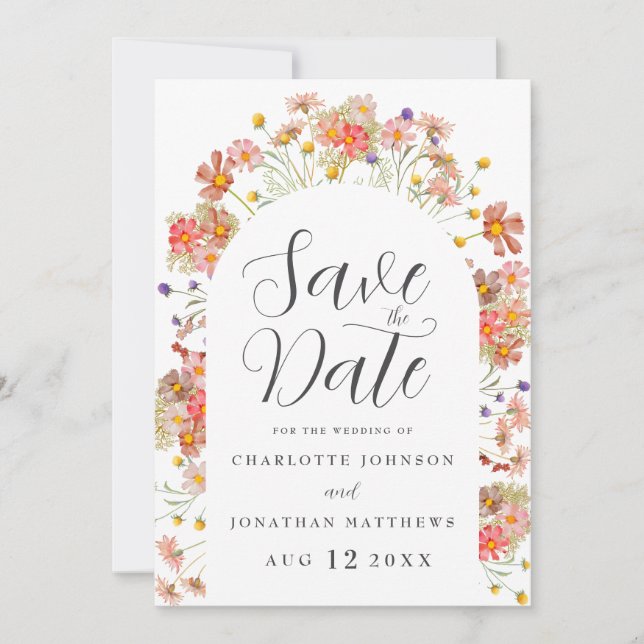Boho Wildblumen Foto Tor Hochzeit Save The Date (Vorderseite)