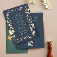 Boho Wildblumen Frame Navy UAWG QR Code Hochzeit