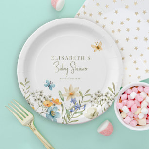 Boho-Wildblumen-Frühling personalisierte Babyparty Pappteller