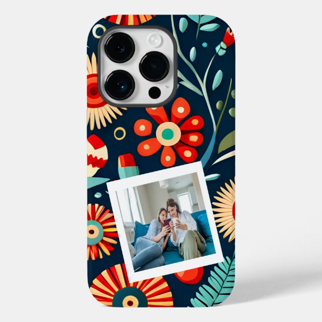 Boho Wildblumen Green Red Personalisiert Foto Case-Mate iPhone Hülle (Rückseite)