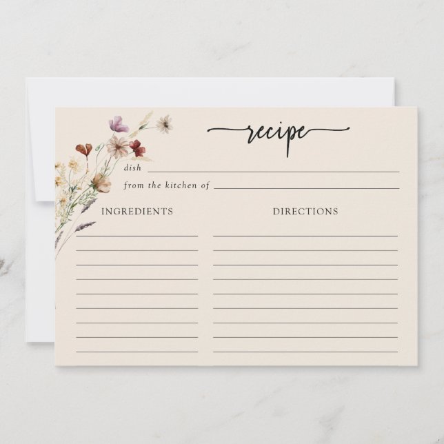 Boho Wildblumen Große Rezept-Karte Einladung (Vorderseite)
