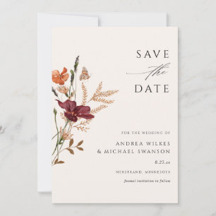 Boho-Wildblumen-Herbsthochzeit Vintage Save The Date