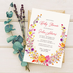Boho-Wildblumen-Herbstkranz-Blattwerk-Baby-Party Einladung