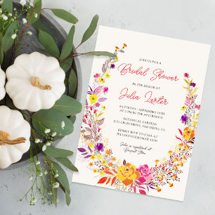 Boho-Wildblumen-Herbstkranz-Braut-Show Einladung
