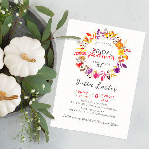 Boho-Wildblumen-Herbstkranz Brautparty Einladung