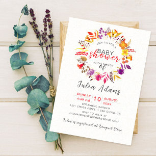 Boho-Wildblumen-Herbstkranz-Foliage-Baby-Party Einladung