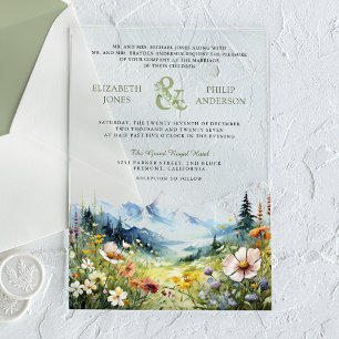 Boho-Wildblumen-Hochzeit auf der Bergwiese Acryleinladungen