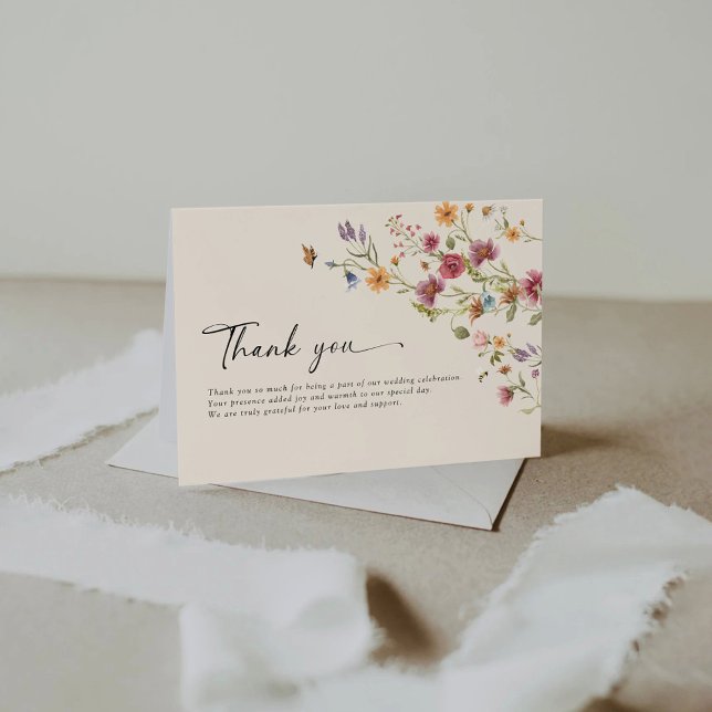 Boho Wildblumen Hochzeit Flat Dankeschön Karten (Von Creator hochgeladen)