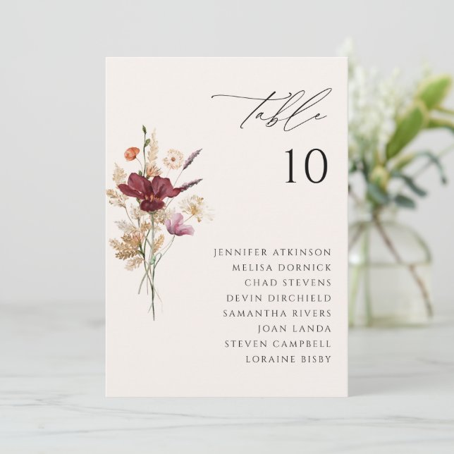 Boho Wildblumen Hochzeit im Herbst Seekarten Einladung (Stehend Vorderseite)