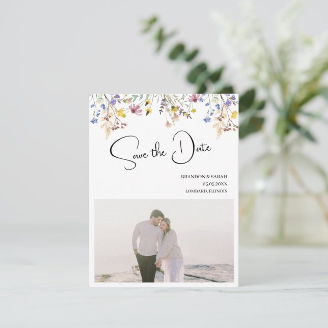 Boho-Wildblumen-Hochzeit Save The Date (Stehend Vorderseite)