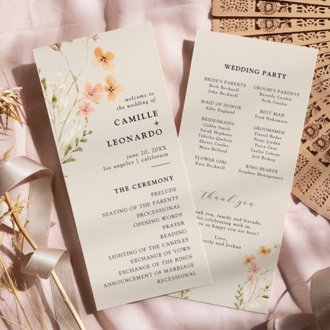 Boho-Wildblumen-Hochzeitsprogramm  Programm (Von Creator hochgeladen)
