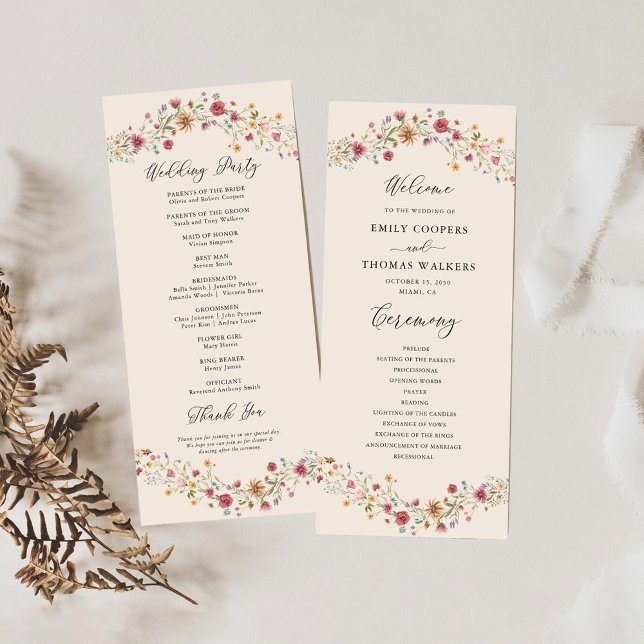 Boho Wildblumen Hochzeitsprogramm Programm (Von Creator hochgeladen)