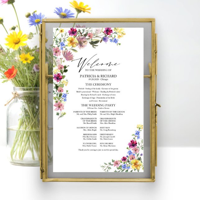 Boho-Wildblumen-Hochzeitsprogramm-Schild Poster (Von Creator hochgeladen)