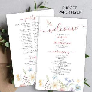 Boho-Wildblumen-Hochzeitsprogramm zum kleinen Prei Flyer