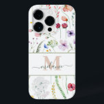 Boho Wildblumen Individuelle Name Monogram Case-Mate iPhone 14 Pro Hülle<br><div class="desc">Dieses bohemianische iPhone 14 Pro Case verfügt über einen eigenen Skriptnamen,  ein Monogramm und farbenfrohe Aquarellfarben-Wildblumen auf weißem Hintergrund. Ideal für romantische Naturliebhaber.</div>