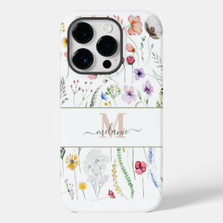 Boho Wildblumen Individuelle Name Monogram iPhone 14 Pro Hülle