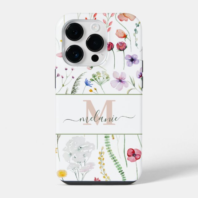 Boho Wildblumen Individuelle Name Monogram iPhone Hülle (Rückseite)