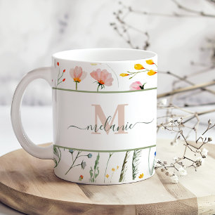 Boho Wildblumen Individuelle Name Monogram Kaffeetasse