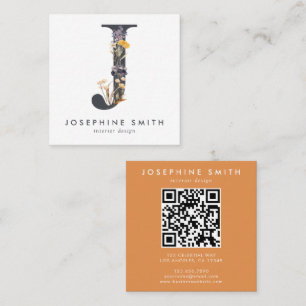 Boho-Wildblumen-Initiale J QR-Code Quadratische Visitenkarte
