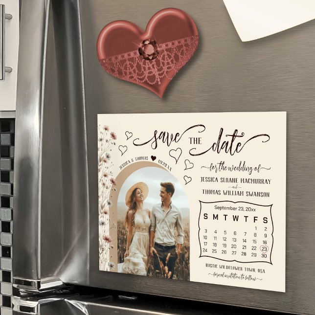 Boho-Wildblumen-Kalender & Foto-Speichern-Sie-das- Magneteinladung (Magnetic for Convenient Display!)