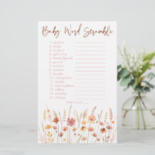 Boho Wildblumen Kinderdusche Word Scramble Game
