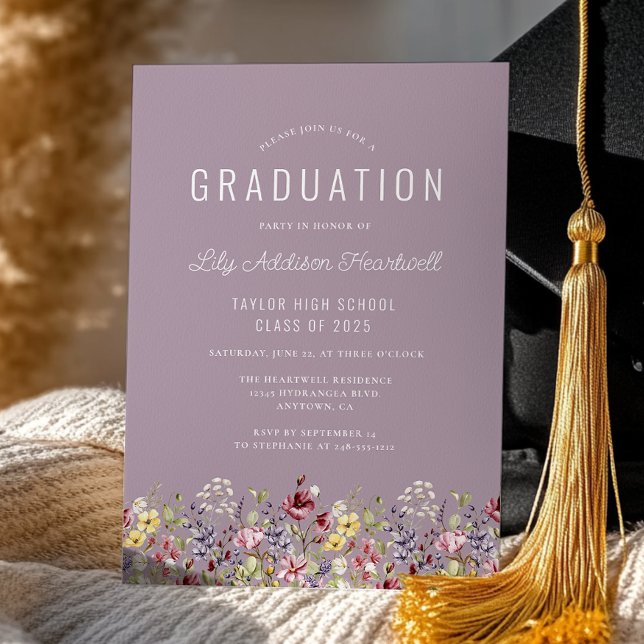 Boho Wildblumen Mauve Graduation Party Einladung (Von Creator hochgeladen)
